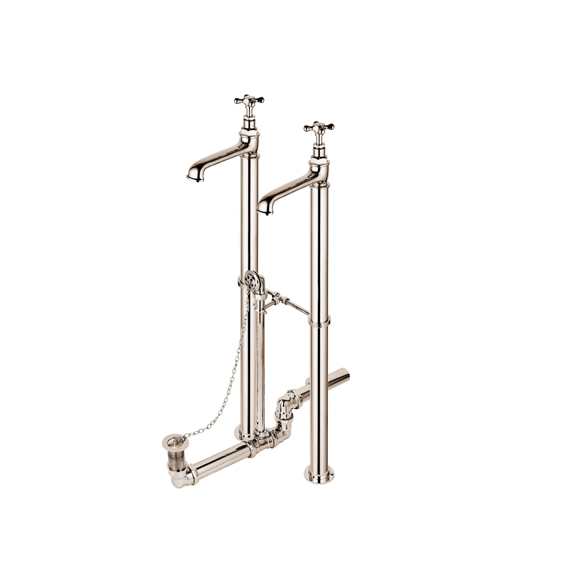 Floor Mounted Bath Taps with 2″ Floor Stands, Bracing Kit, Chain, Plug and Waste Setup